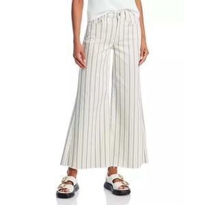 NEW FRAME Le Palazzo Striped Raw Wide Leg Jeans in Indigo Multi Size 33/16